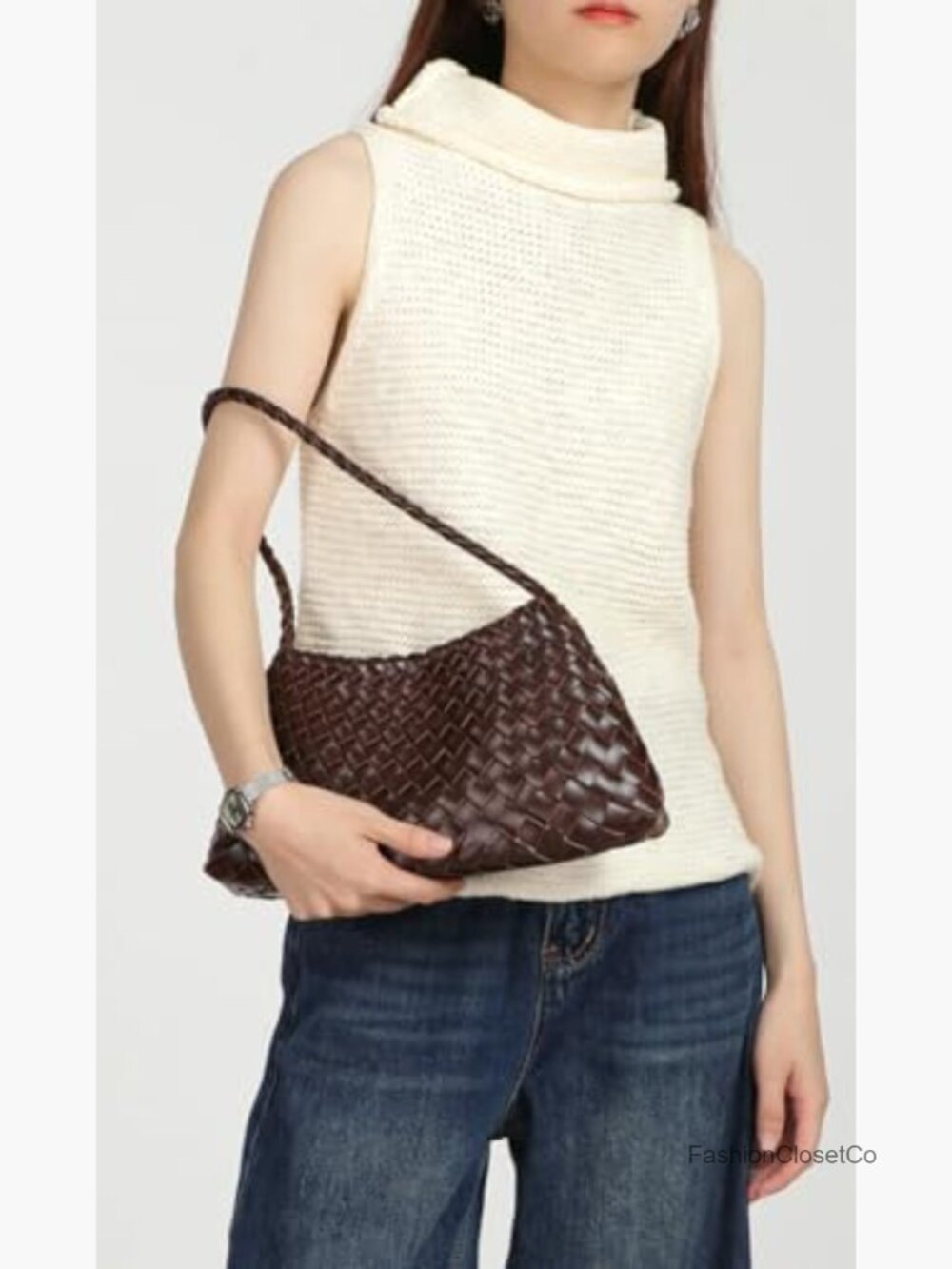Suede Woven Hobo Bag Faux Leather Tote Shoulder Purse Vintage - Picture 2 of 7